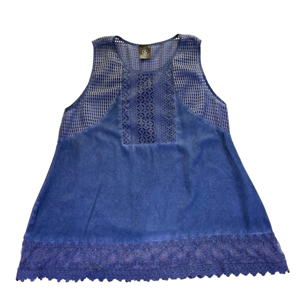 Agnes & Dora Women's M Blue Crochet Eyelet Lace Mesh Sleeveless Top Festival